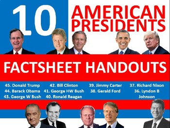 Preview of 10 x US President Factsheet Worksheets Sheet Starter Activity USA History