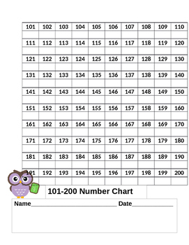 Number Chart 100 200 Printable