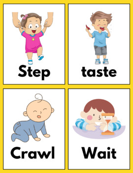 100 Action Verbs Word Wall Flashcards for Prek & K to learn 100 Vocabulary