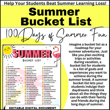 Preview of 100 Activity Summer Bucket List for K-8 Students, Summer Enrichment