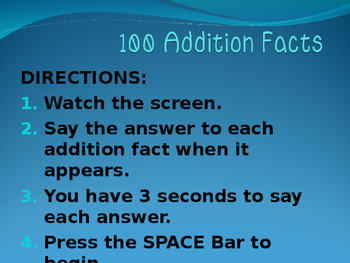 Preview of 100 Addition Facts Powerpoint