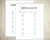 100 Addition Worksheets - sum up to 30 - math practice