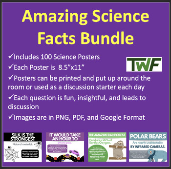 Preview of 100 Amazing Science Facts Bundle - Classroom Posters and Class Starters