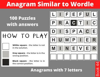 Preview of 100 Anagram Puzzles Similar to Wordle, With Answers, 7 Letters Variation