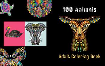 Preview of 100 Animals Adult Coloring Book: Mandala with Lions, Elephants, Wolfs, Horses, D