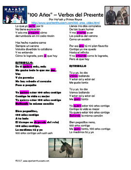 Pornografía rango Reducción de precios 100 Años - Spanish Song Lyrics and Activities Unit - Prince Royce & Ha*ash