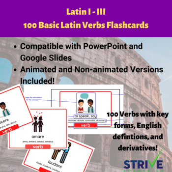 Preview of 100 Basic Latin Verbs Digital Flashcards PowerPoint and Google Slides Compatible