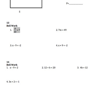 Preview of 100 Bell Work Activities for Pre-Algebra or 1st Semester Algebra