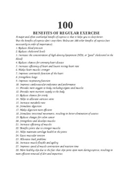 Preview of 100 Benefits from regular exercise.