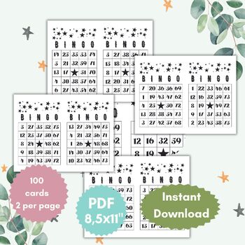 Preview of 100 Bingo Number cards game, Numbers 1-75, School Class activities, Party Game