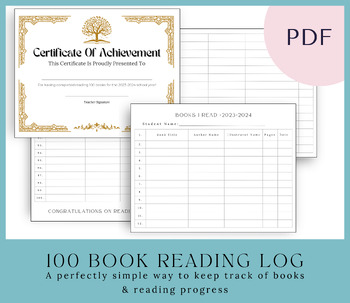 Preview of 100 Book Reading Log + Certificate