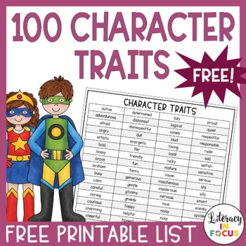 Preview of 100 Character Traits Free Printable PDF List