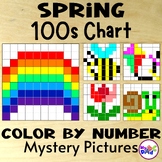 100s Chart Spring Color by Number Mystery Picture Math Activities