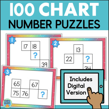 Preview of Hundreds Chart Puzzles Missing Number Task Cards 100s 100 Chart Activities
