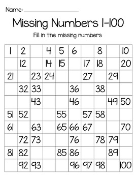 100 Chart Missing Number - Free by NYMPH Studio | TPT