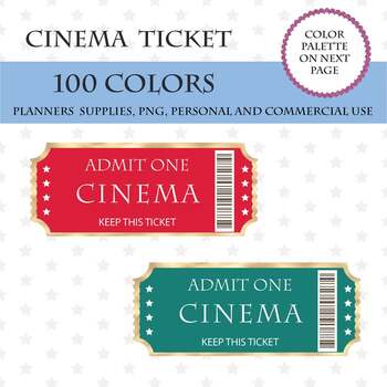 100 Cinema Tickets clipart, Movie time planner, Gold cinema ticket, Rainbow