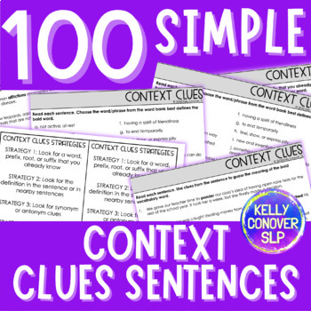 Preview of 100 Context Clues Stimulus Items, Worksheets, & Task Cards for SLPs and Spec Ed.