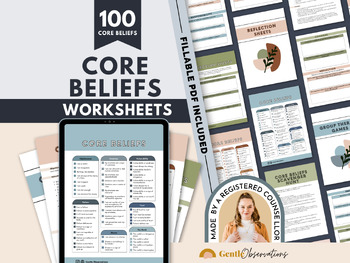 Preview of 100 Core Beliefs Worksheet - Therapists Help Clients to Identify Their Struggles