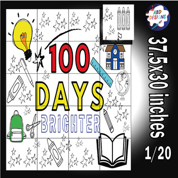 Preview of 100 Day Brighter  Collaborative Coloring Poster, 100th Day Bulletin Board Crafts