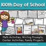 100th Day of School ~ Math, ELA and Craft Activities