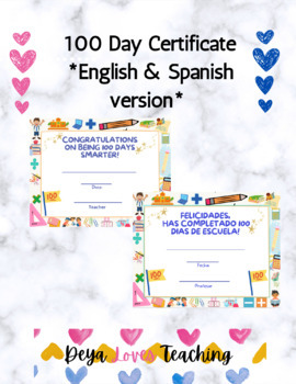 Preview of 100 Day Certificate English & Spanish