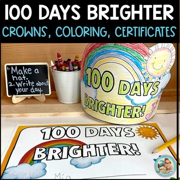 Preview of 100th Day of School Crown | HAT | 100 Days BRIGHTER | Coloring Pages