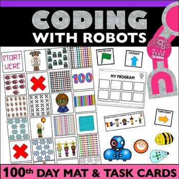 Preview of 100 Day STEM Coding Activity Hundredth Day Robotics Bee Bot Robot 100th Days