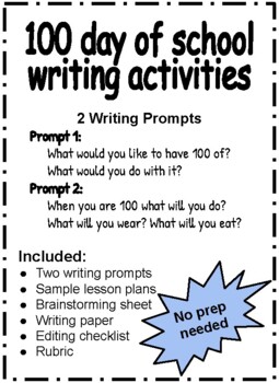 Preview of 100 Day of School Writing Prompts