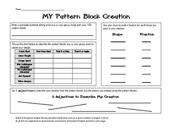 Preview of 100 Days Brighter Pattern Block Math & ELA Activity