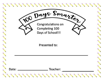 100 Days Smarter Certificate by Sherry Correll TPT