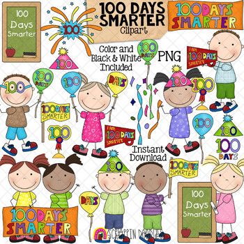 Preview of 100 Days Smarter ClipArt - One Hundred Days of School - 100th