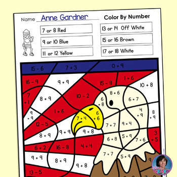 Preview of 1st or 2nd Grade Celebration Color by Number Activities: Add & Subtract to 20