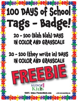 Preview of 100 Days of School Tags - Badge FREEBIE
