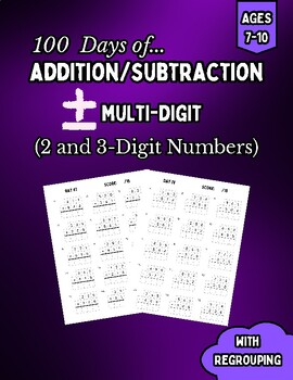 Preview of Multi-Digit Addition and Subtraction Worksheets: 2 and 3-Digit Equations,