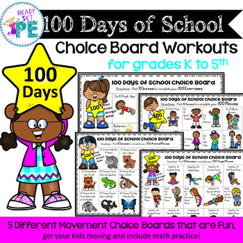 Preview of 100 Days of School Choice Board Movement Activities
