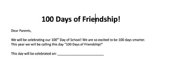 Preview of 100 Days of School Letter to Parents