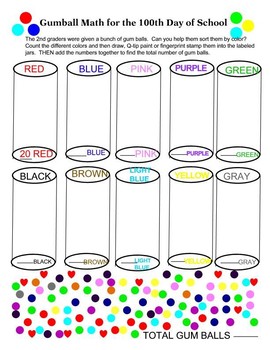 100 Days Of School Math Worksheet Count And Paint Or Stamp The Gumballs