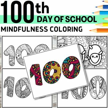 Preview of 100 Days of School Mindfulness Coloring Pages