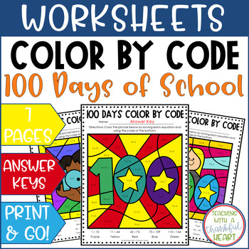 100 Days of School Multiplication Color By Number Code | TPT