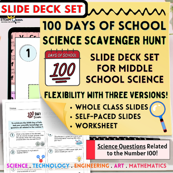 Preview of 100 Days of School Science Scavenger Hunt Activity Pack Middle School 100th Day