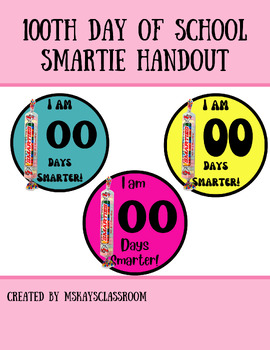 Preview of 100 Days of School Smartie Handout