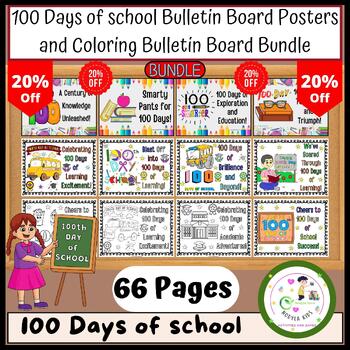 Preview of 100 Days of school Bulletin Board Posters and Coloring Bulletin Board Bundle