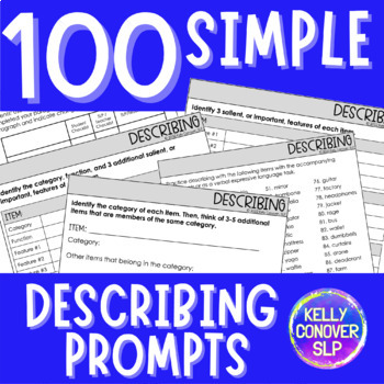 Preview of 100 Describing Items Word List with Worksheets, & Graphic Organizers