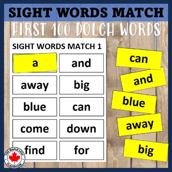 Preview of 100 Dolch Sight Words Matching Activity
