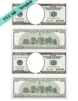 Preview of 100 Dollar Bill Template - Letter page ready to print (FRONT and BACK)