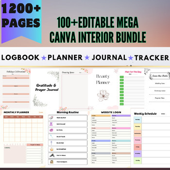 Preview of 100+Editable Mega Canva Interior Bundle 2024, Planner ,journal (1200+PAGES)