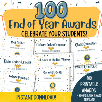 100 End of Year Awards + Blank Award Template! Instant Download!