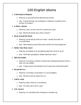 Preview of 100 Essential English Idioms (Editable)