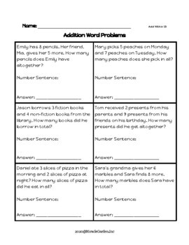 1st First Grade Addition Word Problem Worksheet Printable Activities ...