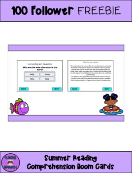 Preview of 100 Follower Freebie: Summer Reading Comprehension Boom Cards